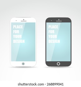 Vector white and black realistic mobile phones, modern digital devices for your design