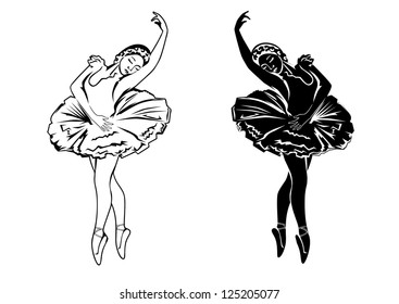Vector white and black silhouettes of  dancer isolated.