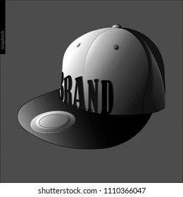 Vector white and black snap back icon, isolated on grey background