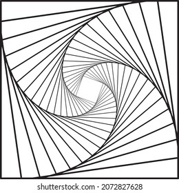 Vector, white and black spiral. Distorted abstract lines, wireframe tunnel. Radial sound wave. Geometric pattern. Swirl lines and waves banner. Geometric line art. Vector illustration.