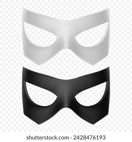 Vector White and Black Super Hero Mask Set. Face Character, Superhero Comic Book Mask Closeup. Superhero Photo Prop, Carnival Face Mask, Glasses. Comic Book Concept for Costume Parties and Events