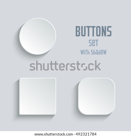 Vector white blank button set. Round square rounded buttons