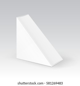 Vector White Blank Cardboard Triangle Take Away Box Packaging For Sandwich, Food, Gift, Other Products Mock up Close up Isolated on White Background
