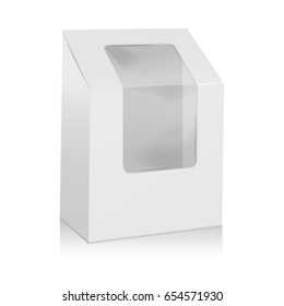 Vector White Blank Cardboard Triangle Box. Take Away Boxes Packaging Mock up For Sandwich, Food, Present, Other Products with Plastic Window for your design