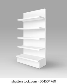 Vector White Blank Empty Exhibition Trade Stand Shop Rack with Shelves Storefront Isolated on Background