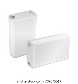 Vector white blank foil or paper packaging. Sachet for soap, coffee, spices, sweets, cookies and flour for your design