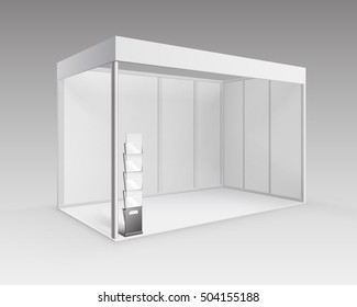 Vector White Blank Indoor Trade exhibition Booth Standard Stand for Presentation with Booklet Brochure Holder in Perspective Isolated on Background