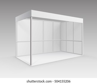 Vector White Blank Indoor Trade exhibition Booth Standard Stand for Presentation in Perspective Isolated on Background