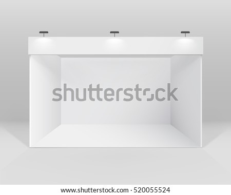 Vector White Blank Indoor Trade exhibition Booth Standard Stand for Presentation with Spotlight Isolated on Background