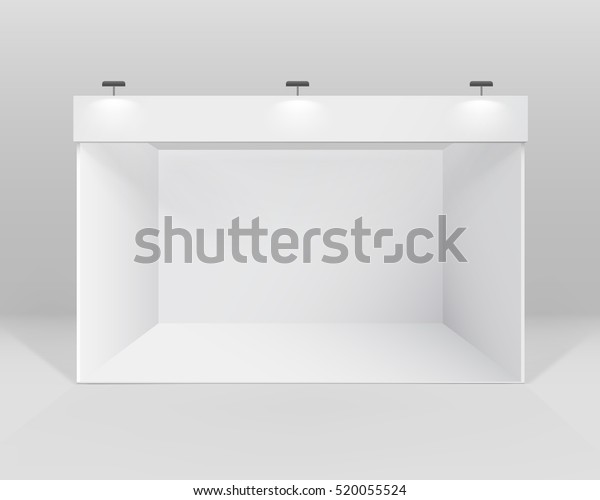 Vector\
White Blank Indoor Trade exhibition Booth Standard Stand for\
Presentation with Spotlight Isolated on\
Background