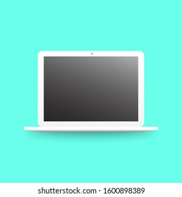 Vector White blank laptop on a turquoise background.