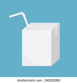 Vector of white blank milk or juice small carton boxes with straws for branding