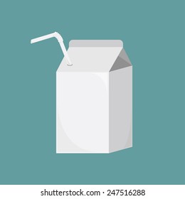 Vector of white blank milk or juice small carton boxes with straws for branding