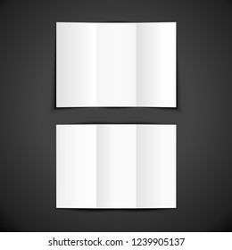 vector white blank mock up internal and external paper vertical opened brochure unfolded euro booklet illustration realistic with shadow template design isolated on dark background
