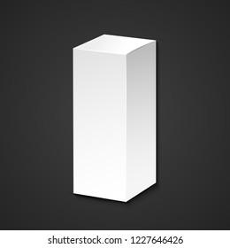 vector white blank mock up paper low square vertical package cardboard box illustration realistic with shadow template design isolated on dark background
