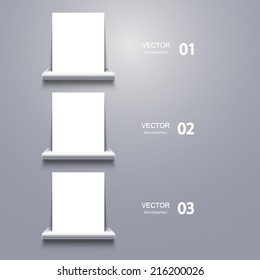 vector white blank on shelf. Infographic background. Eps10