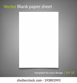 Vector white blank paper A4 sheet on grey background. Template for your design