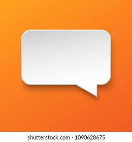 Vector white blank paper speech bubble on orange gradient background. Realistic 3d illustration. Rectangle shape. Template for your design.