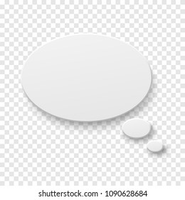 Vector white blank paper speech bubble on transparent background. Realistic 3d illustration. Oval shape. Template for your design.