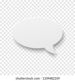 Vector white blank paper speech bubble on transparent background. Realistic 3d illustration. Template for your design.