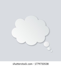 Vector white blank paper speech bubble on gray background. Balloon cloud shape. Realistic 3d vector illustration. Template for your design.