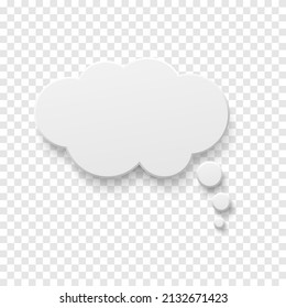 Vector white blank paper speech bubble on transparent background. Realistic 3d illustration. Cloud shape. Template for your design.