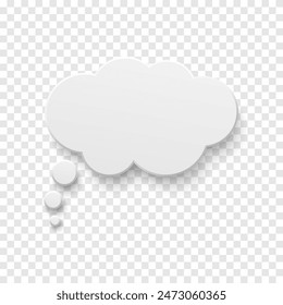 Vector white blank paper speech bubble on transparent background. Realistic 3d illustration. Cloud shape. Template for your design.