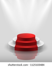 Vector white blank podium illuminated by spotlights