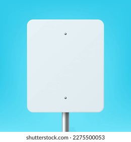 Vector White Blank Rectangular Road Sign Frame Icon Closeup on Blue Background. Road Poiner Plate Design Template, Front View
