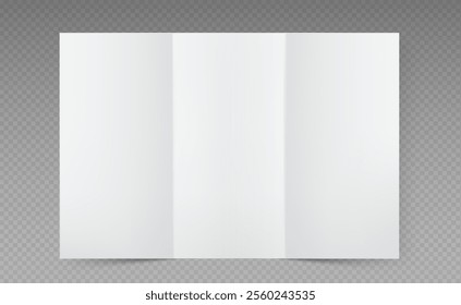 Vector white blank sheet of paper folded in three parts.  Trifold, leaflet, brochure, booklet, flyer or invitation card mockup