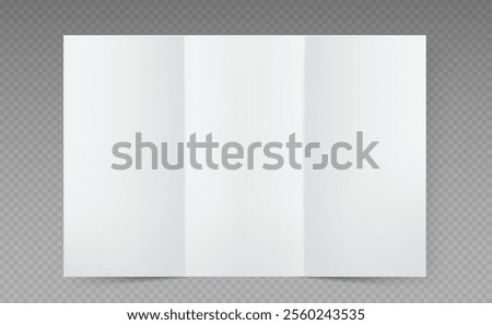 Vector white blank sheet of paper folded in three parts.  Trifold, leaflet, brochure, booklet, flyer or invitation card mockup