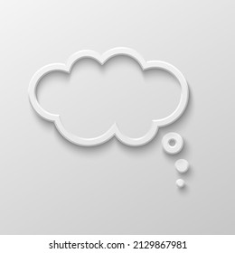 Vector white blank speech bubble icon on white gradient background. Realistic 3d illustration. Cloud shape. Template for your design.