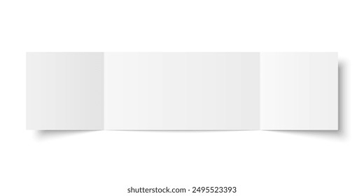 Vector white blank square three panel gate fold opened on white background. Trifold, leaflet, brochure, booklet, flyer or invitation card mockup. Mock up front side isolated.