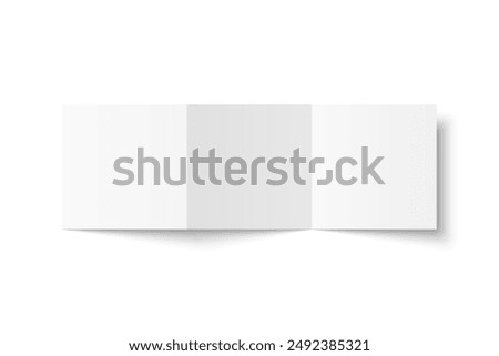 Vector white blank square three panel accordion fold opened on white background. Z fold, trifold, leaflet, brochure, booklet, flyer or invitation card mockup. Mock up front side isolated.