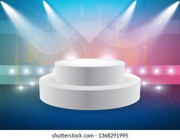 Vector White Blank Trade Exhibition Pop Up Stand for Presentation with Promotion Counter Table On Abstract Background
