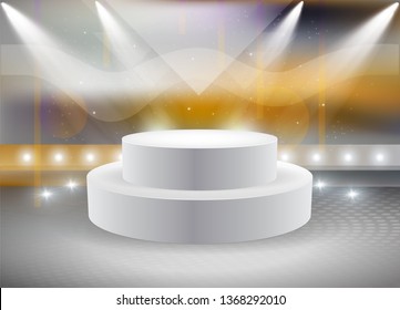 Vector White Blank Trade Exhibition Pop Up Stand for Presentation with Promotion Counter Table On Abstract Background