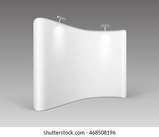 Vector White Blank Trade Exhibition Pop Up Stands for Presentation with Backlights Isolated on White Background