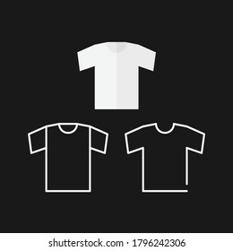 Vector White Blank Tshirt Icon Symbol on black background. Vector collection of tshirt clothes concept signs or design elements in thin line style.