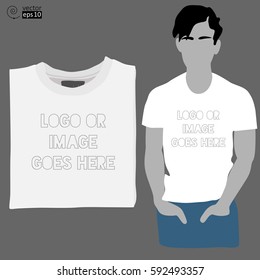 vector white blank t-shirt template and male silhouette in a white T-shirt for placing and modeling of logos, prints and images. It can be used as a mock-up. flat style