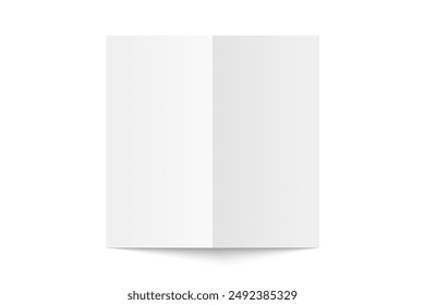 Vector white blank vertical bi fold opened on white background. Bifold, leaflet, brochure, booklet, flyer or invitation card mockup. Mock up back side isolated. 3D illustration