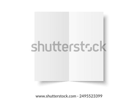 Vector white blank vertical bi fold opened on white background. Bifold, leaflet, brochure, booklet, flyer or invitation card mockup. Mock up front side isolated. 3D illustration