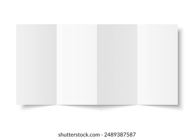 Vector white blank vertical four panel accordion fold opened on white background. Concertina fold, leaflet, brochure, booklet, flyer or invitation card mockup. Mock up front side isolated.