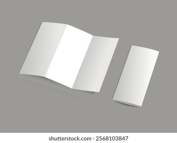 Vector white blank vertical four panel accordion fold opened on white background. Concertina fold, leaflet, brochure, booklet, flyer or invitation card mockup. Mock up front side isolated.