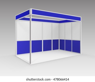 Vector White Blue Blank Indoor Trade exhibition Booth Standard Stand for Presentation in Perspective Isolated on Background
