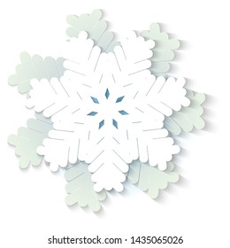 Vector white and blue christmas paper snowflake with shadow. Holiday, New year and Christmas design elements. Modern trend concept
