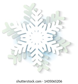 Vector white and blue christmas paper snowflake with shadow. Holiday, New year and Christmas design elements. Modern trend concept