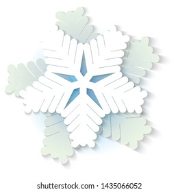 Vector white and blue christmas paper snowflake with shadow. Holiday, New year and Christmas design elements. Modern trend concept
