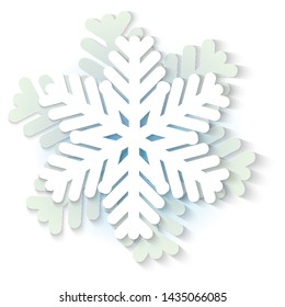Vector white and blue christmas paper snowflake with shadow. Holiday, New year and Christmas design elements. Modern trend concept