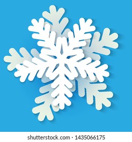Vector white and blue christmas paper snowflake with shadow. Holiday, New year and Christmas design elements. Modern trend concept