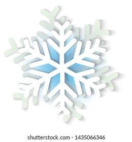 Vector white and blue christmas paper snowflake with shadow. Holiday, New year and Christmas design elements. Modern trend concept